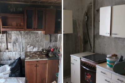 Уборка после пожара — кухня до и после работы